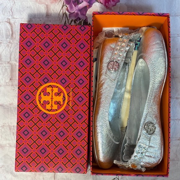 Tory Burch Adjustable Mary Jane Ballet Flats with Rhinestone Detail - Picture 11 of 13